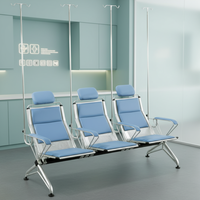 Fauteuils d'attente modernes en acier pour hôpital, trois places, avec supports pour perfusion, durables et écologiques, mobilier commercial