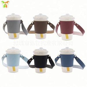 Reusable Cup Holder Strap with Handle Tie Leather Made Portable Cup Holder for Cold / Hot Coffee Water Portable <b>Drink</b> Carrier - Product Image 3