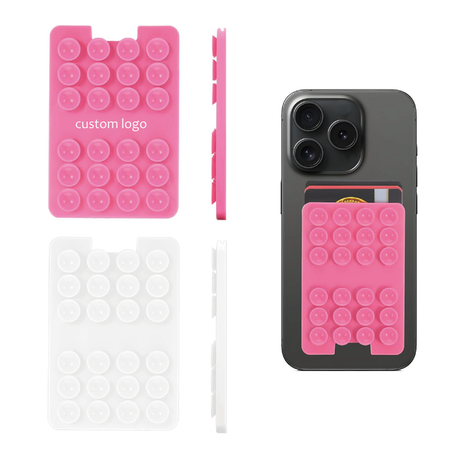 Custom Logo Silicone Mobile 24pcs Suction Cups Phone Card Holder Adhesive Credit Card Holder Flexible Dashboard Phone Stand