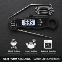 Thermomètre à viande pliable à lecture instantanée avec sonde filaire, étanche, numérique, avec alarme, pour barbecue, four et cuisson