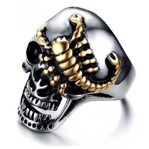 Nhẫn Thép Không Gỉ Mạ Vàng Thời Trang Nam Sành Điệu Skull Scorpion Shape Nhẫn