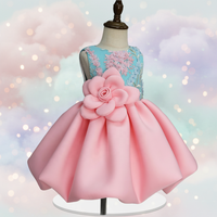 Robe de princesse pour enfants de haute qualité, en satin uni, avec décoration florale 3D, sans manches, faite à la main, pour fête d'anniversaire