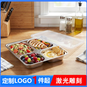 304 Stainless Steel Square Divided <b>Lunch</b> <b>Box</b> 9x11 3/16 Inch With <b>Plastic</b> Lid For Company Canteens - Product Image 5