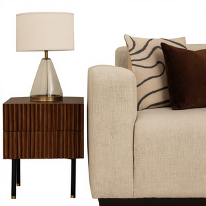 Mesita de Noche Moderna Estilo Casa de Campo y Hotel con 2 Cajones, Mesa de Almacenamiento de Madera Maciza Resistente para Dormitorio y Junto al Sofá - Product Image 1