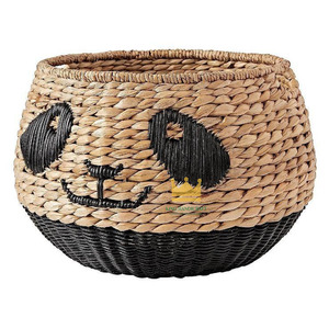 Wholesale Hand Woven Water Hyacinth Storage <b>Basket</b> With Panda Design For Kids Bedroom Organization Cheap Price - Product Image 1