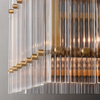 Lustre rectangulaire moderne de luxe américain de 54 pouces en laiton fini avec verre cannelé transparent fait main pour salon et salle à manger