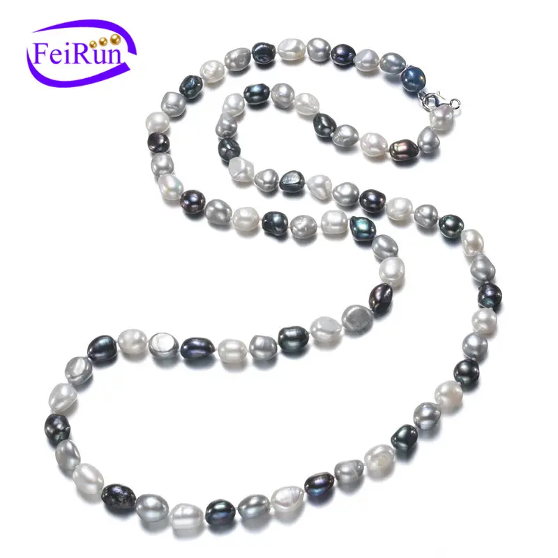 FEIRUN 10mm AA Grade High Quality Baroque 36inches Long Real Chinese Pearl Necklace