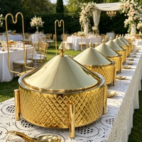 Plat de service arqué décoratif doré pour buffet, chauffe-plats de luxe pour hôtels, matériel de restauration et autres fournitures hôtelières
