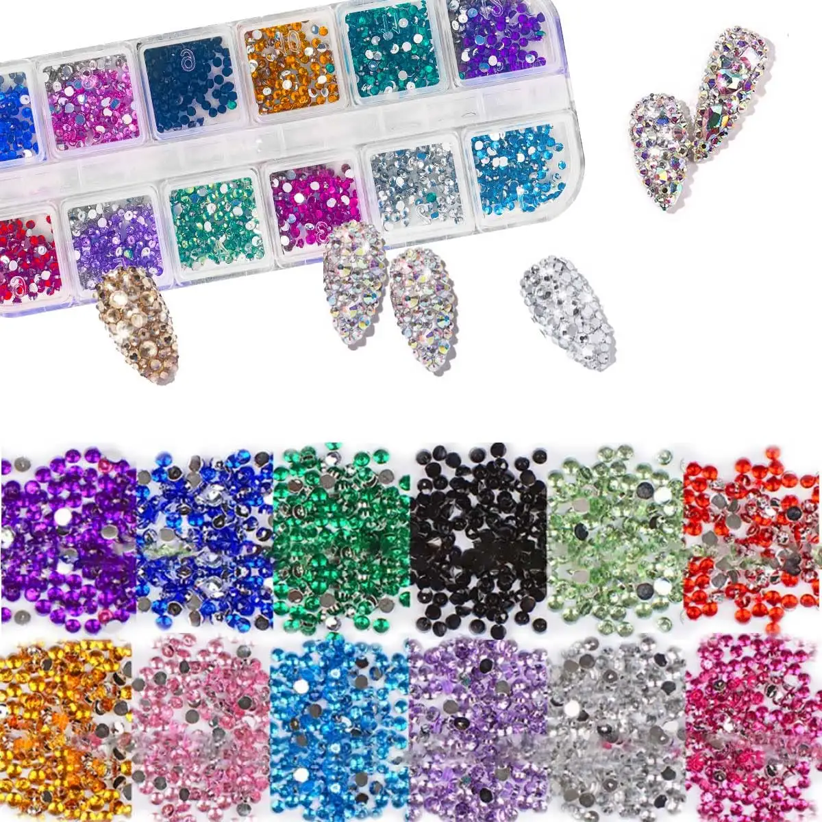 2Mm Nagelstenen Ab Flatback Steentjes Edelstenen Stenen Met Pick-Up Pincet En Strass Lijm Voor Diy Nail Art