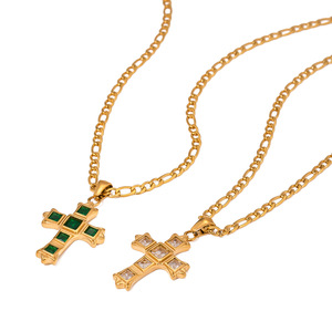 Stainless Steel <b>Cross</b> Pendant Necklace With White Square Zircon For Women Gift Jewelry European American Style - Product Image 1