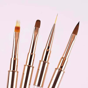 15pcs Gold Metal Handle <b>Nail</b> Brushes Set Nylon Flat Oval Round Gel Ombre Liner 3D Carving Acrylic Powder <b>Extension</b> Paint Tool - Product Image 4