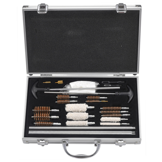 Gun Clean Kit With 26 Pcs Wooden Aluminium Carrying Case Quick Cleaning Kit Suitable for All Caliber Universal Gun Cleaning Kit