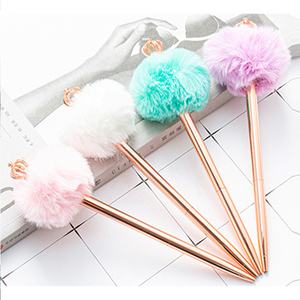 Stylo gel métallique à bille rétractable, écriture fluide, motif boule de poils mignonne, pointe fine 1,0 mm, encre noire à séchage rapide, multifonctionnel - Product Image 4