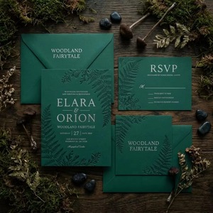 <span class=keywords><strong>Kit</strong></span> d'invitation de mariage personnalisé sur mesure en vert mousse forêt enchantée, avec relief 3D, pour mariage en plein air dans la forêt - Product Image 3