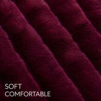 Plaid de luxe rayé en fausse fourrure de lapin double couche, super doux, en polaire, chaud, rouge bordeaux, fourrure sculptée pour lit et canapé