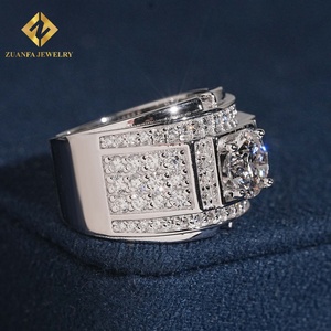 แหวนเพชรเม็ดใหญ่ทรงกว้างสำหรับผู้ชาย ZUANFA JEWELRY ประดับเพชรแล็บโกรว์ S925 เครื่องประดับฮิปฮอปสำหรับผู้ชาย - Product Image 4