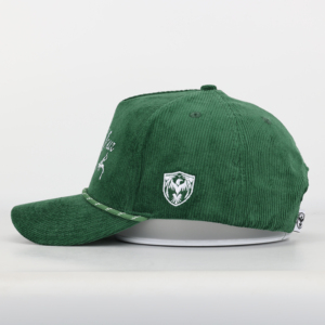 Casquette de baseball verte personnalisée pour adultes, 5 panneaux, fermeture snapback, logo brodé, design structuré style Dad Hat, en velours côtelé avec cordon – pour usage extérieur - Product Image 3