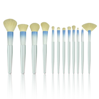 JLY OEM – Kit de 12 pinceaux cosmétiques de haute qualité à manche en bois bleu dégradé, poils doux véganes pour le visage et les yeux