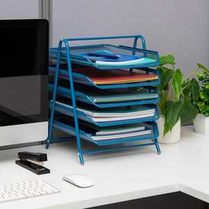 5 Tier <b>File</b> Tray Organizer Desk Paper <b>Document</b> Holder Desktop Storage for Office Home or School Organization Turquoise - Product Image 2