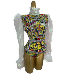 Body Sexy con Mangas Abullonadas y Perlas para Mujer, Estilo Europeo, Mono de una Pieza, Traje para Club, Festival, Espectáculo, <span class=keywords><strong>Disfraz</strong></span> de Bailarina - Product Image 2