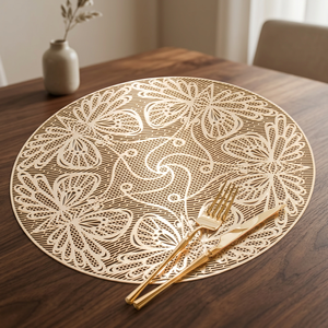 Eco-friendly PVC European Style <b>Round</b> Butterfly <b>Placemat</b> for Home & Banquet Use - Product Image 3