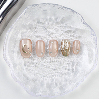Luxe or étoile oeil de chat acrylique fait à la main court rond presse sur les ongles en gros marque privée faux ongles courts pour le doigt