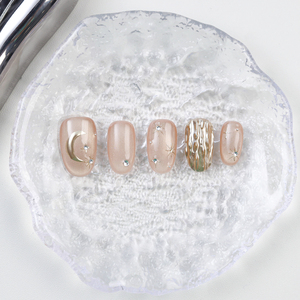 Luxe or étoile oeil de chat acrylique fait à la main court rond presse sur les ongles en gros marque privée <span class=keywords><strong>faux</strong></span> ongles courts pour le doigt - Product Image 4