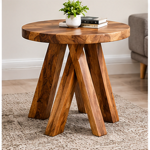 Solid Teak Wood Modern Coffee <b>Table</b> Round Adjustable Height Accent <b>Table</b> for <b>Living</b> Room Housewarming - Product Image 1