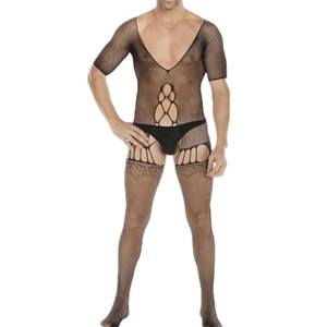 ISME Yi Zhi Mi Body en résille pour homme, noir, en nylon, entrejambe ouvert, sous-vêtement sexy, taille mi-haute, une pièce - Product Image 4