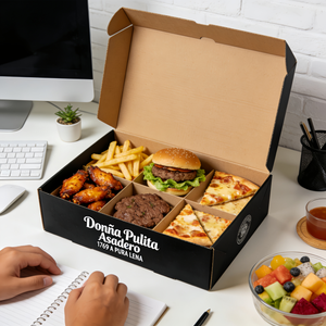 Boîtes d'emballage alimentaire noires personnalisées, contenants en carton recyclable de qualité alimentaire pour la restauration à emporter - Product Image 1