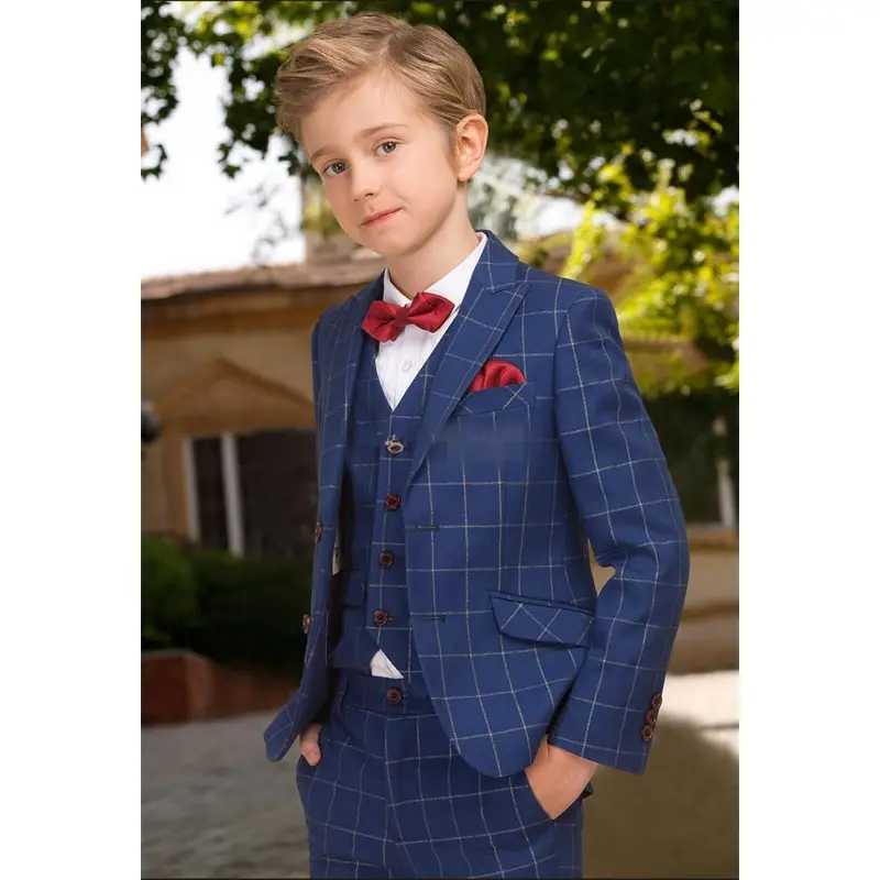 Costume à carreaux pour garçons, veste + pantalon + gilet, sur mesure, un bouton, blazers, spectacle de mariage, costume pour enfants