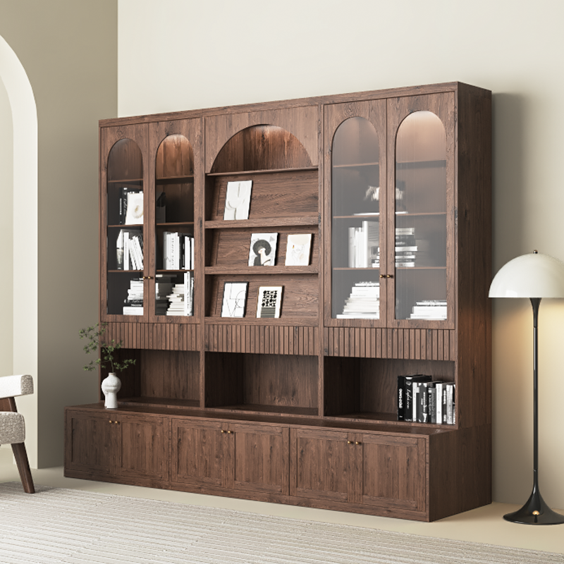 Large Multiple Cases Black Library Home Office Living Room Exhibition Luxury Walnut Wood Bookcases