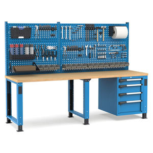 Banco de trabajo ajustable Fami Master 250cm azul con pared empotrada y 4 cajones - Product Image 1