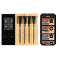 Thermomètre alimentaire sans fil Bluetooth Auplex avec grand écran et quatre sondes - Plage de -10°C à 105°C pour barbecue, four et grill