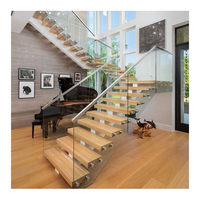Escaliers droits en bois massif et fer Balustrade Escalier Mono Stringer pour maison Escalier droit avec marches en bois