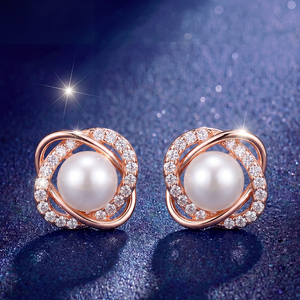 Élégantes boucles d'oreilles clous en argent S925 avec perles d'eau douce et zircon, motif feuille incurvée, bijoux pour femme, cadeau de mariage ou de mariée - Product Image 4