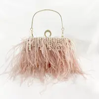 Luxury Designer Ostrich Feather Square Bag Crystal Shiny