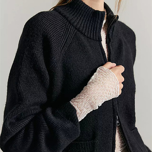 Customized <strong>Chunky</strong> Knit <strong>Cardigan</strong> with <strong>Black</strong> Luxurious Party Vibe <strong>Black</strong> Cable Knit <strong>Cardigan</strong> <strong>Black</strong> Zip up Knit - Product Image 2