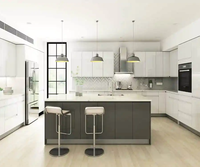 Set Kabinet Dapur Modular Modern Melamin Kayu Solid Desain Khusus, Kabinet Susun DIY, Meja Makan Logam untuk Apartemen