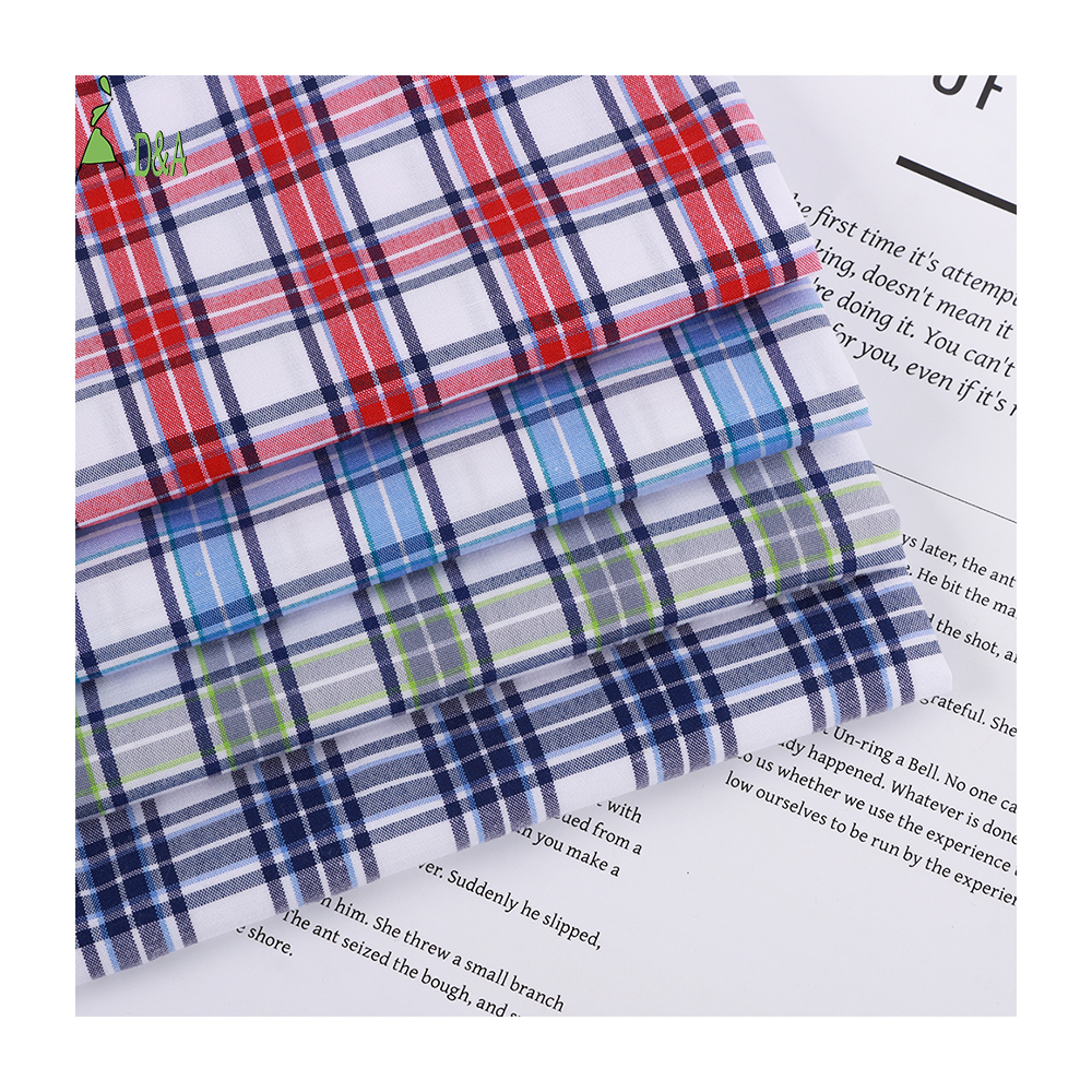 Hot-selling Custom Plaid Check Stretch TC Woven Polyester T-Shirt Fabric 40%Polyester 30%Cotton 30%Viscose for Men Boys Dress