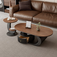 Table basse ovale de luxe moderne couleur noyer, table d'appoint style crème pour salon, idéale pour jeunes propriétaires et petits appartements, en bois de chêne
