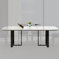 Tables de salle à manger en acier inoxydable, pieds en acier inoxydable, marbre blanc, plateau stratifié, 10 places