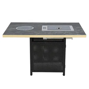 Restaurant Korean Bbq Grill Table With Hotpot Table