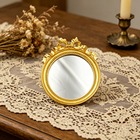 Marco de Fotos Redondo Vintage de Resina con Elegante Lazo, Acabado Dorado Mate, Soporte de Terciopelo Estilo Shabby Chic, Espejo para Decoración del Hogar y Bodas