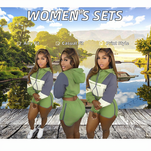 Completo da Donna con Felpa Corta con Cappuccio e Pantaloncini, Set Sportivo 2 Pezzi per Primavera e Autunno, Comodo e Alla Moda per Uscite Autunnali, <span class=keywords><strong>Abbigliamento</strong></span> Femminile - Product Image 2