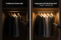 Tringle de placard LED intelligente avec éclairage intégré, rail de suspension en aluminium pour éclairage de garde-robe de luxe YB4001-22