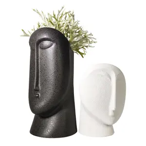 Фигурки в скандинавском стиле INS, модель человеческого лица с матовым дизайном, декоративное украшение для дома, цветы, керамическая ваза белого и черного цвета