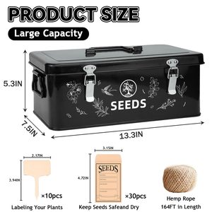 Scatola Porta Semi in Bambù con 4 Scomparti, Chiusure di Sicurezza, 30 Bustine per Semi, Etichette per Piante - Nera - Product Image 2