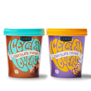 Recycled material Paper custom logo printed eco friendly food grade 16oz 1 pint ice cream cup containers for ice cream