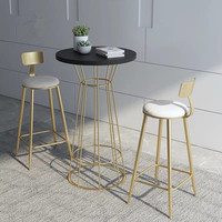 Conjunto de barra de mesa redonda dourada, base de fio de metal alta com estofado para cadeira